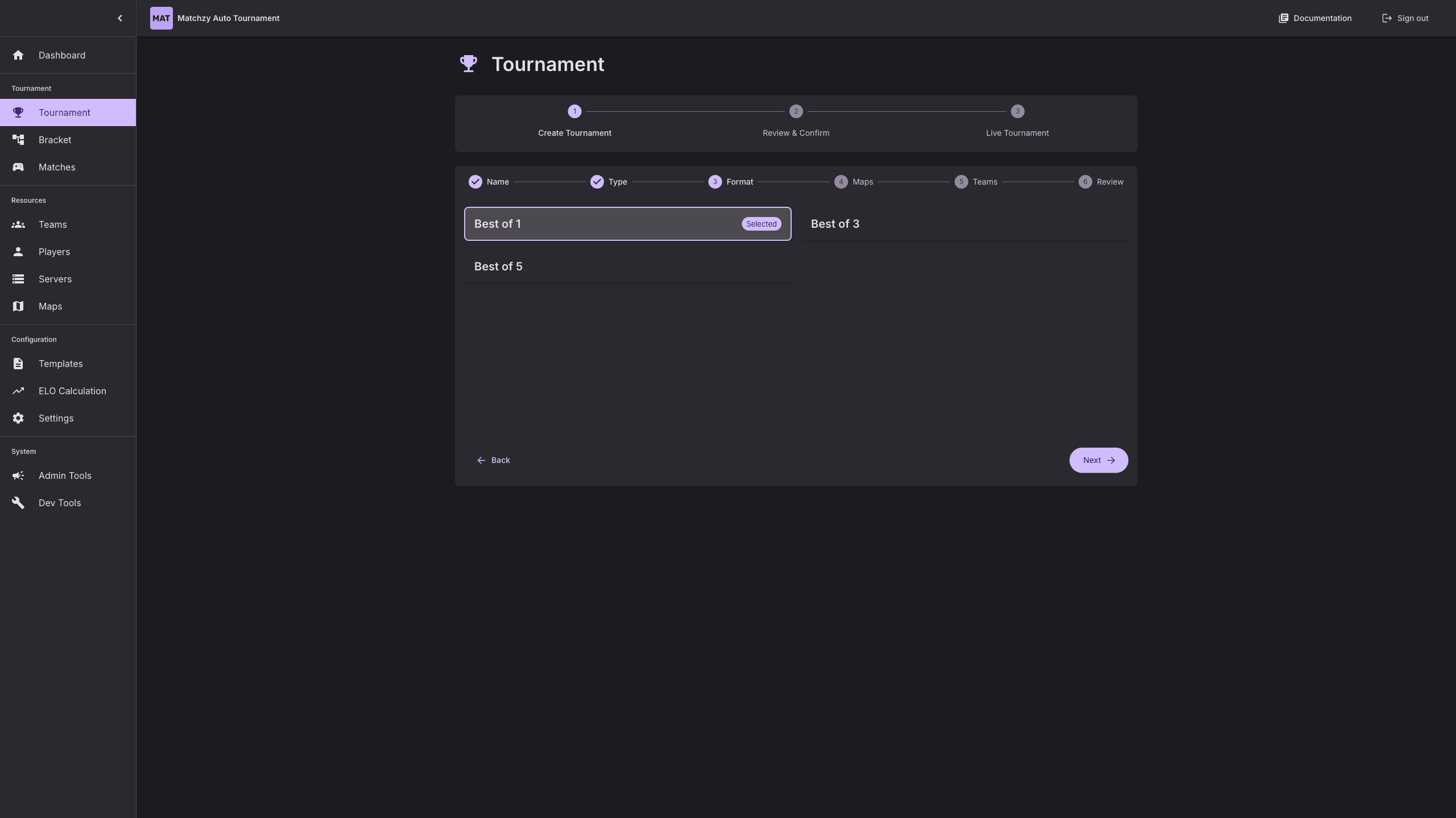 Tournament step format