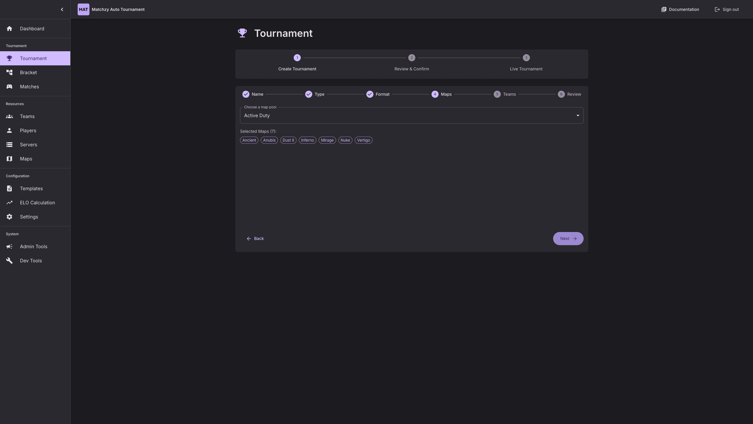 Tournament step maps