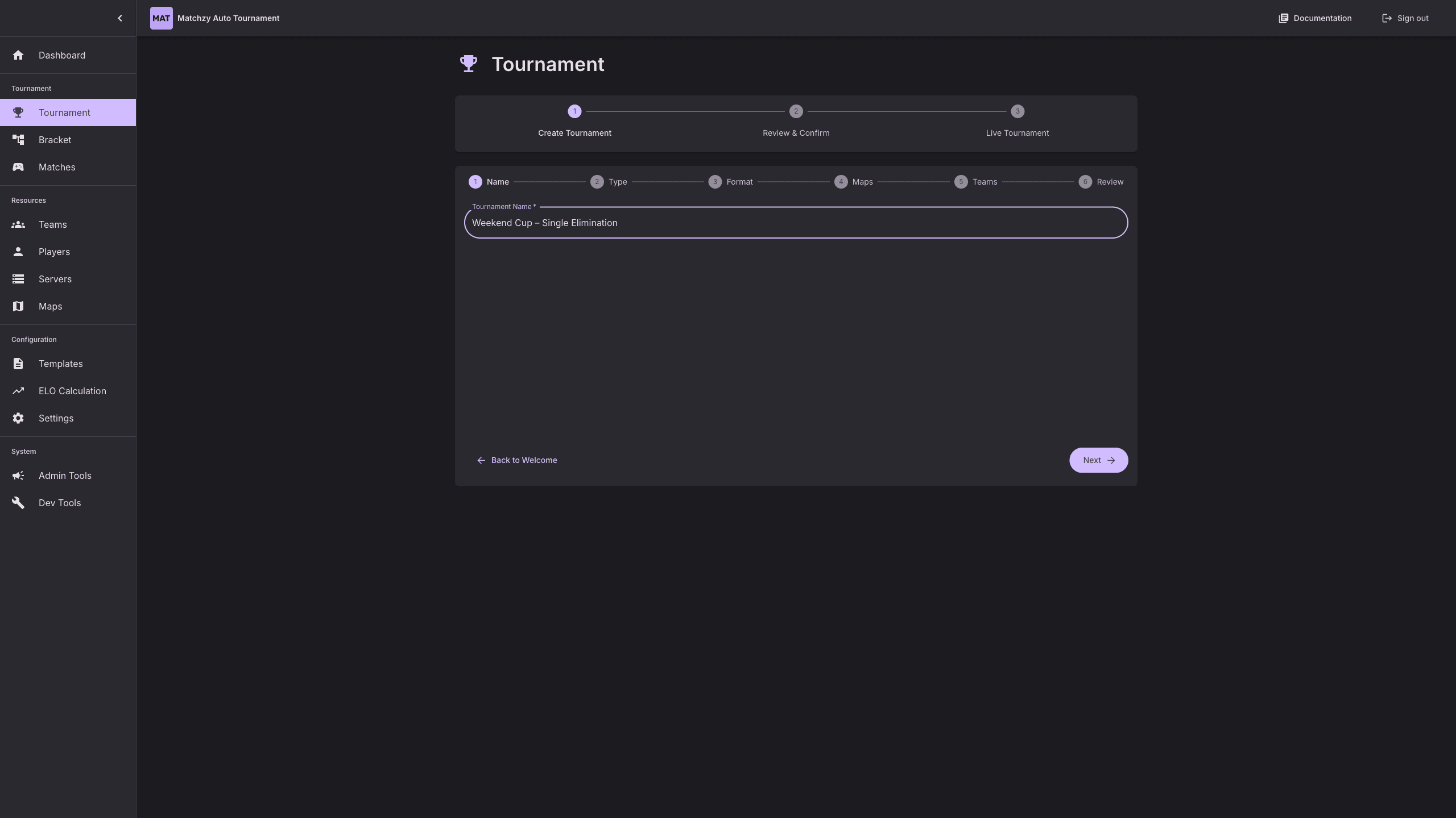 Tournament step name