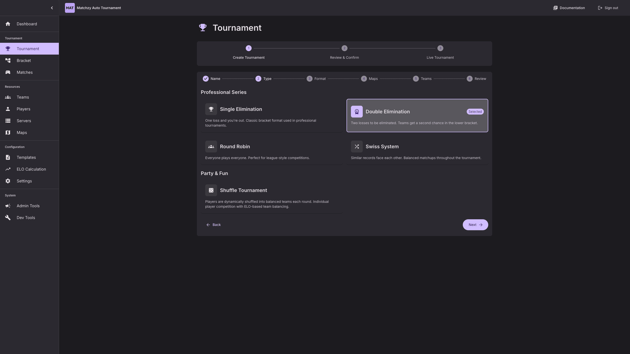Tournament type double elimination